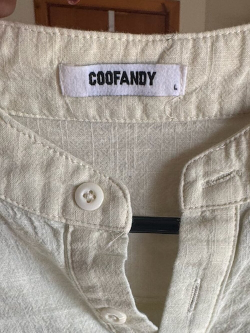 Coofandy, Collarless shirt, 3/4 button, long-sleeve men's shirt - Linen/cotton - Picture 3 of 4